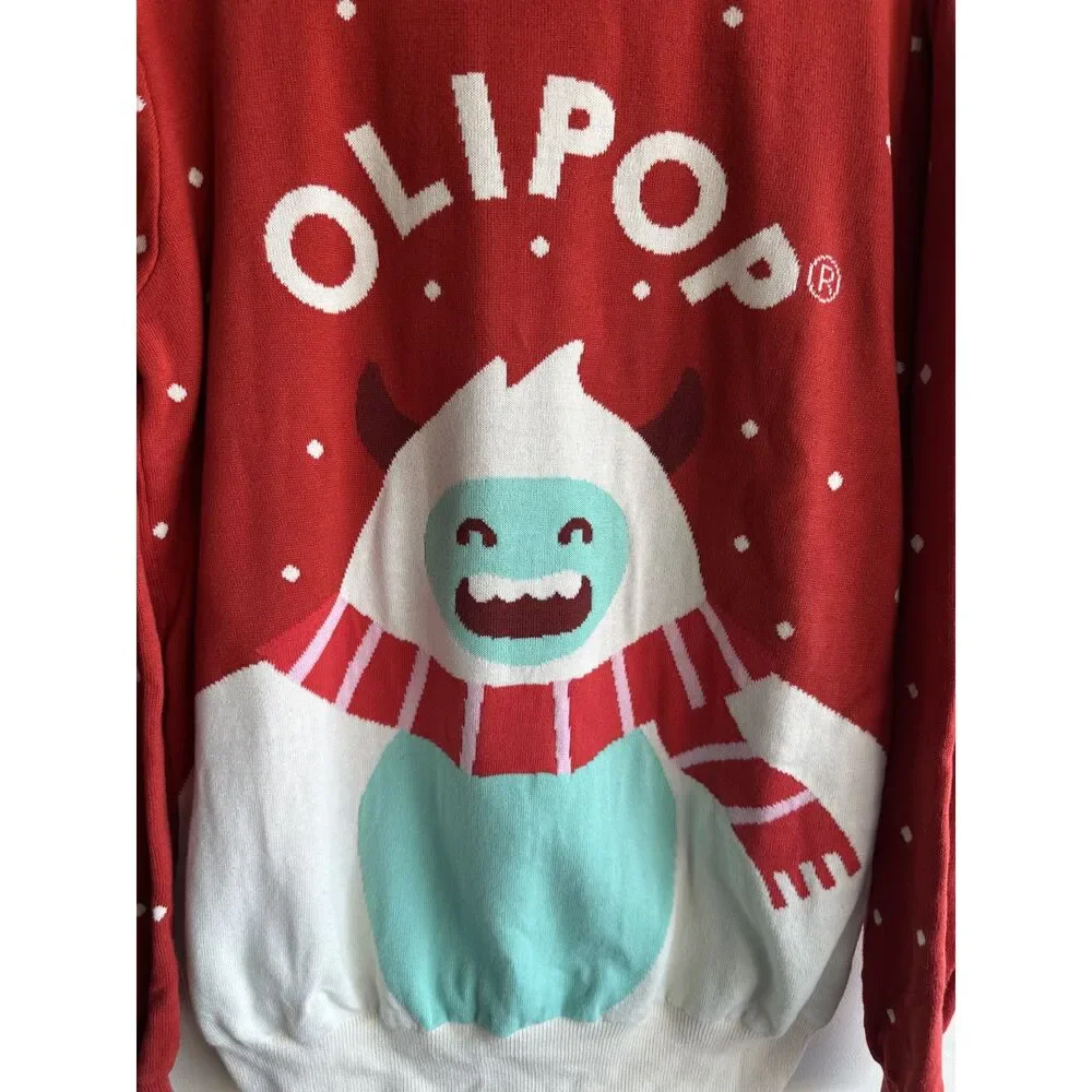 OLIPOP Christmas Yeti Ugly Holiday Sweater Red White XL
